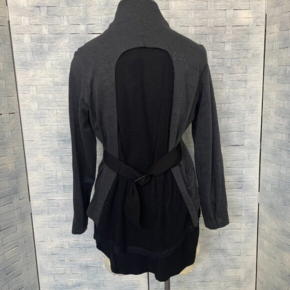 Cabi Jacket Womens Small Charcoal Gray Zip Front with Mesh Back Detail and Belt - Picture 3 of 9